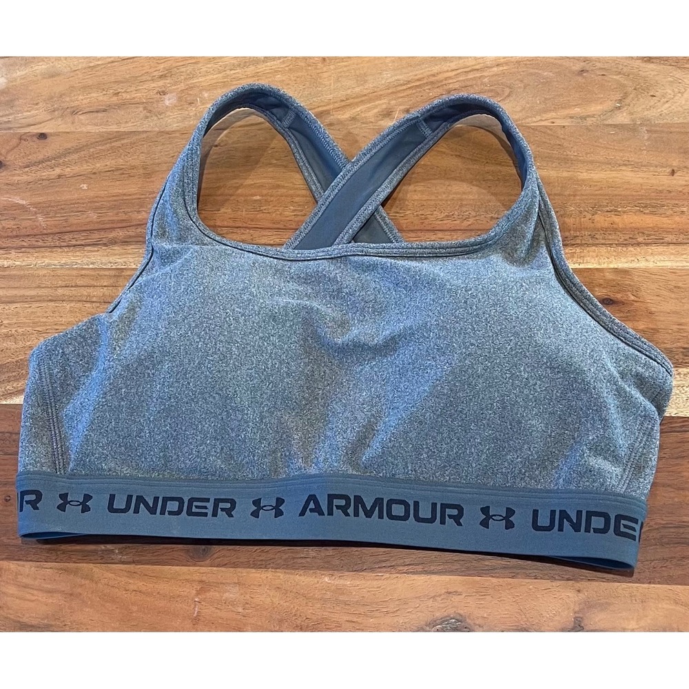 Under Armour Mid Keyhole Sports Bra Gray Heather Compression 1362898 Plus 1X